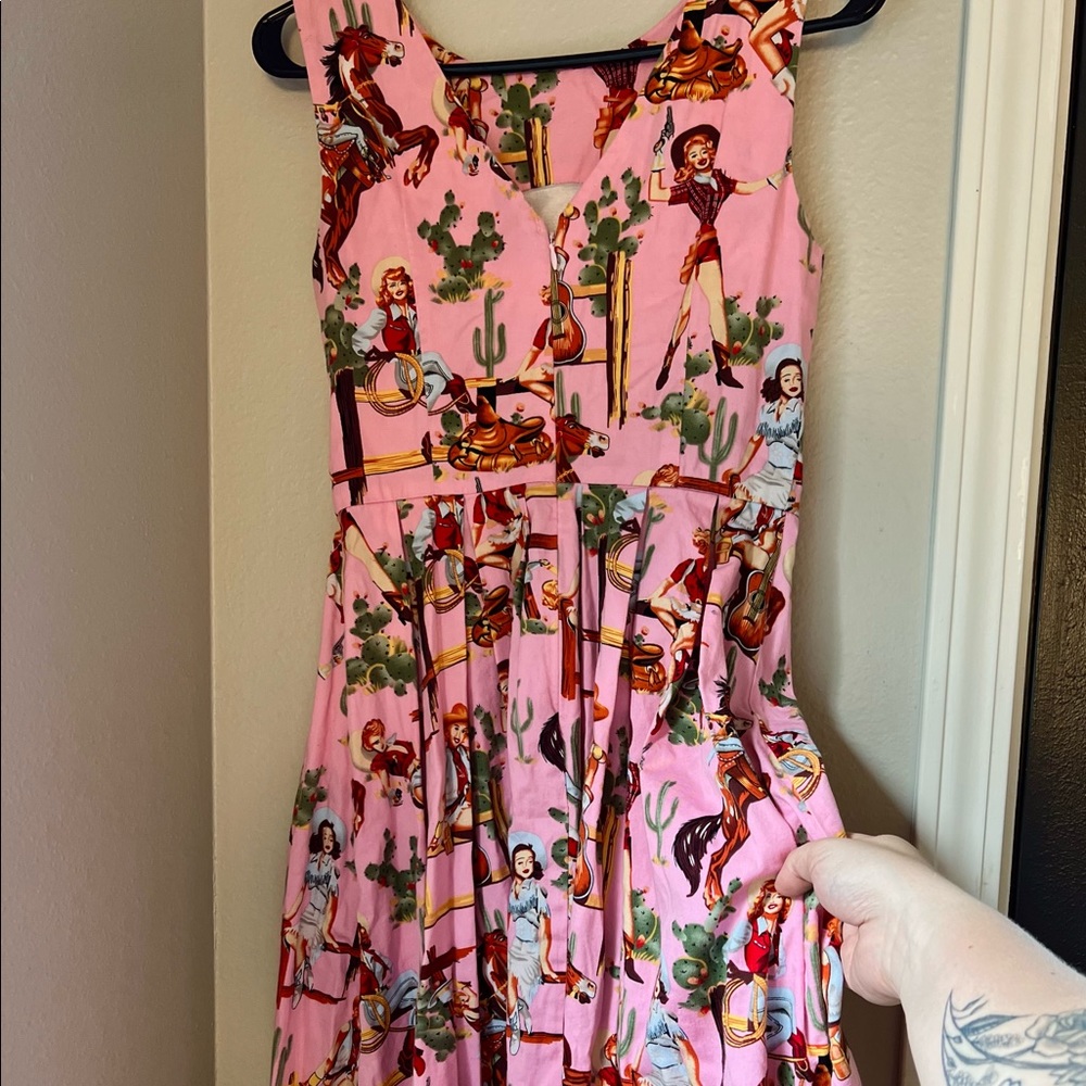 Pink Cowgirl, Horse and Cactus Western Sundress - size Small